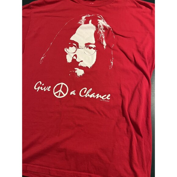 Men’s John Lennon Portrait T-Shirt XL Give Peace  Sign Chance Beatles LICENSED - Picture 1 of 7